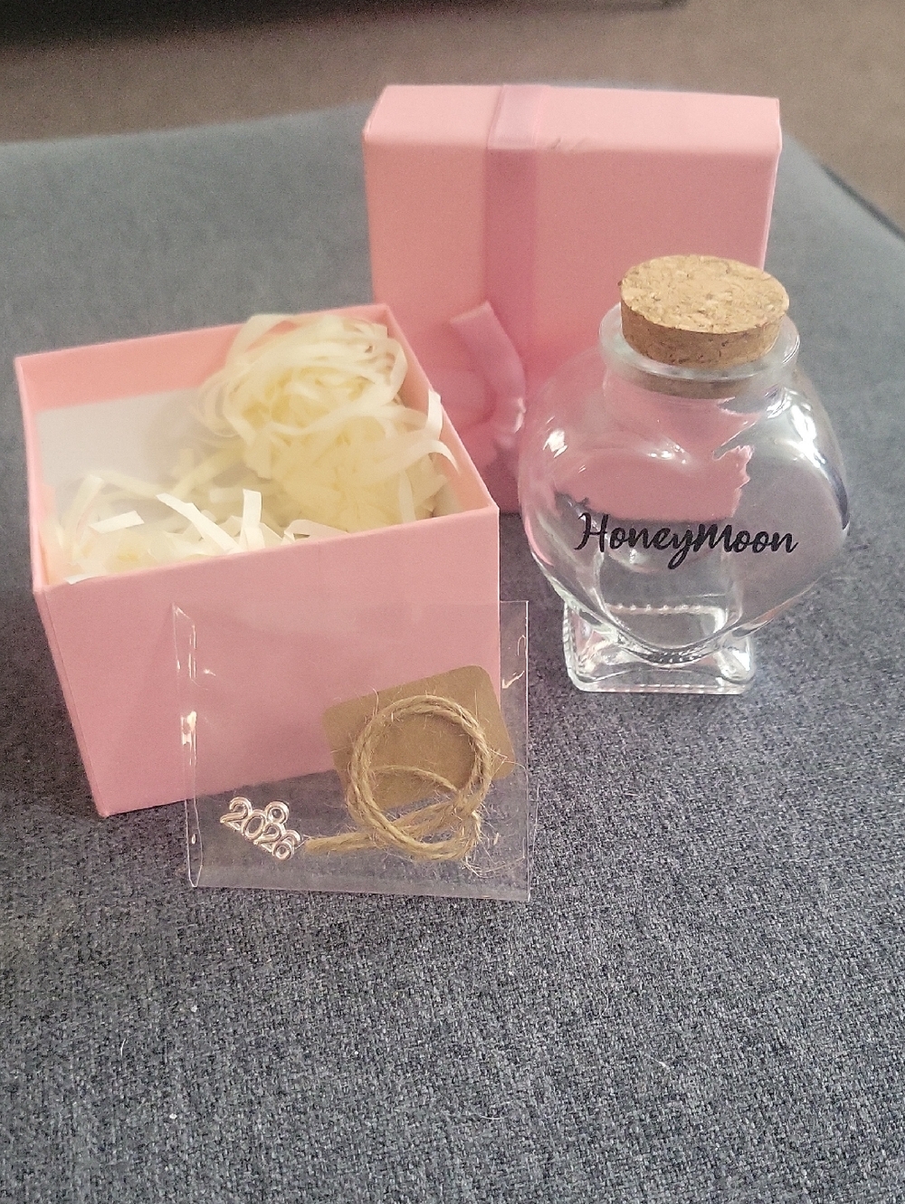 Honeymoon Glass Message Bottle with Pink Gift Box